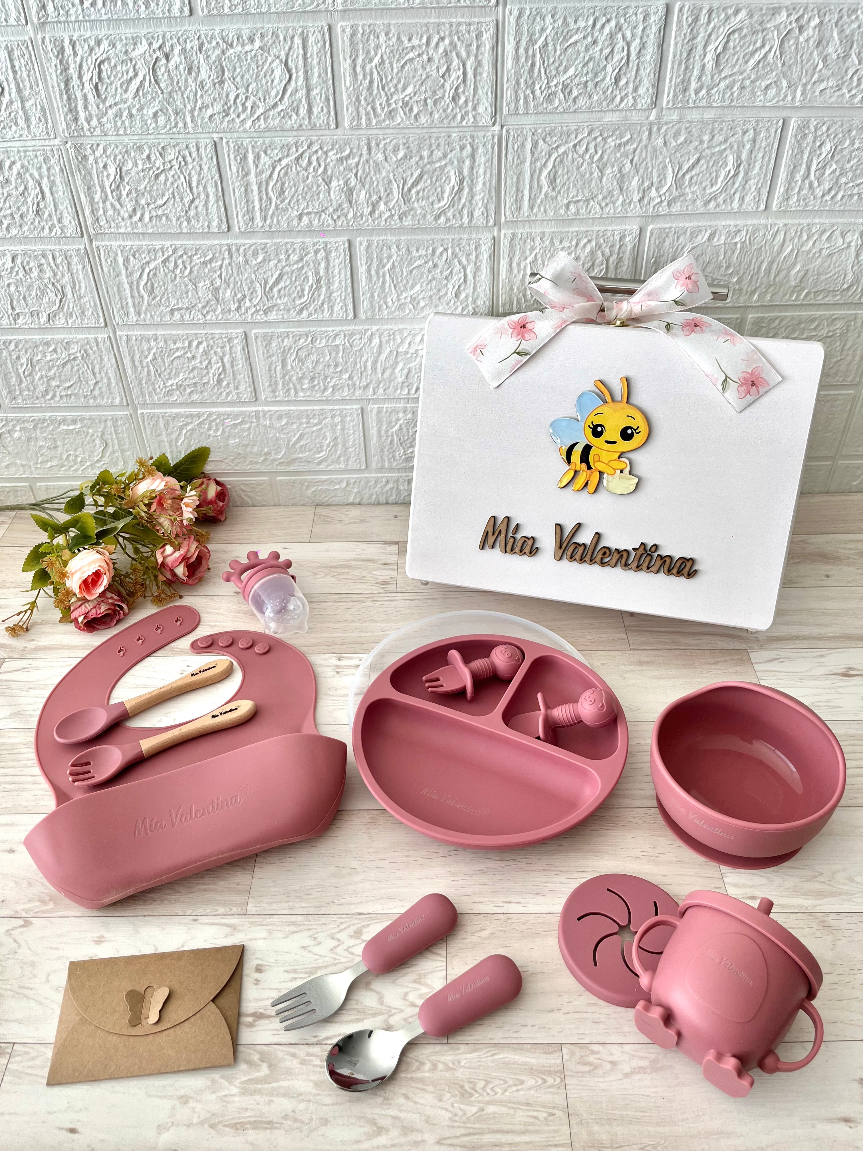 Vajilla para bebé personalizada con tapa