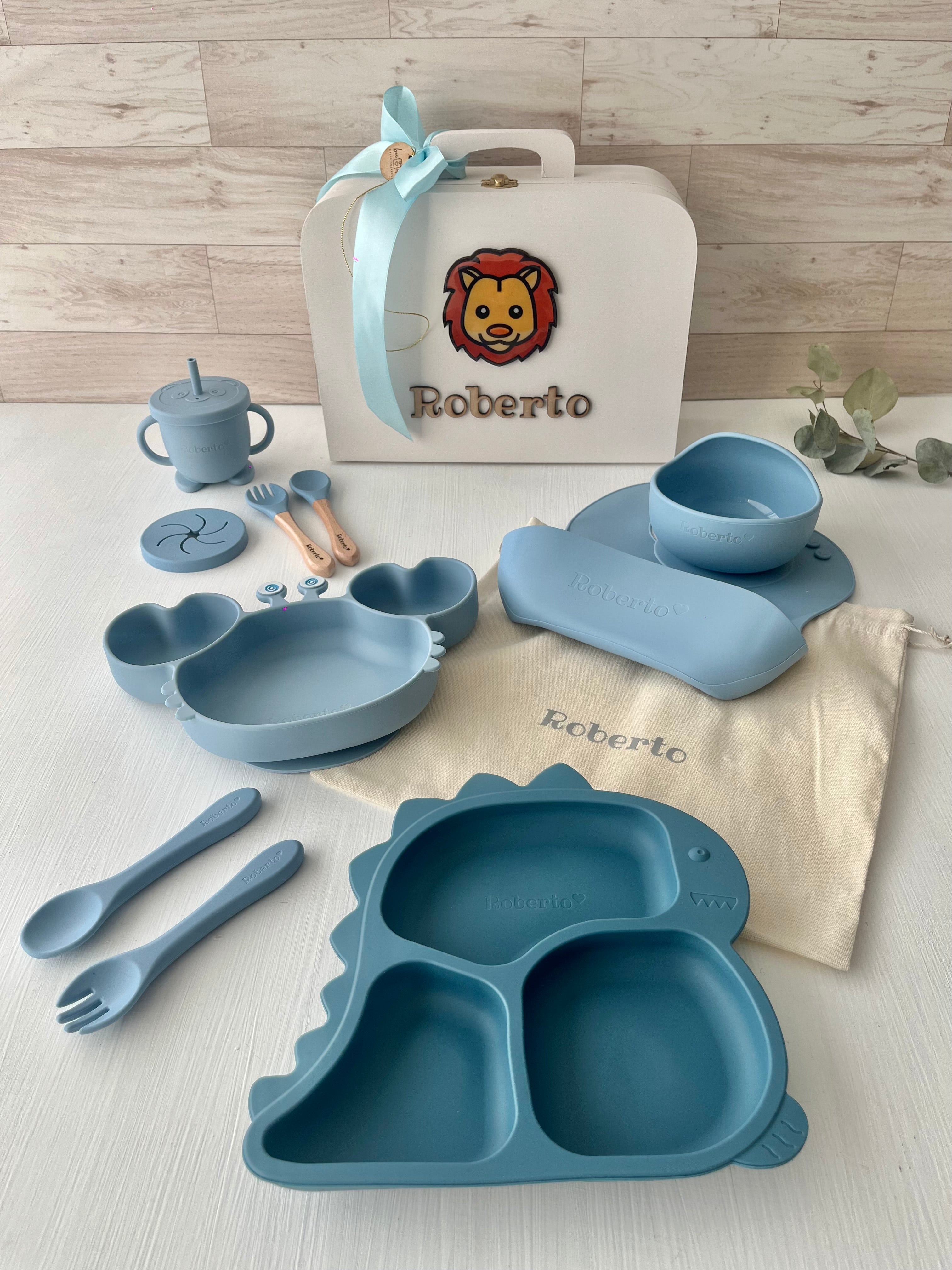Vajilla para bebé personalizada dinocangrejo